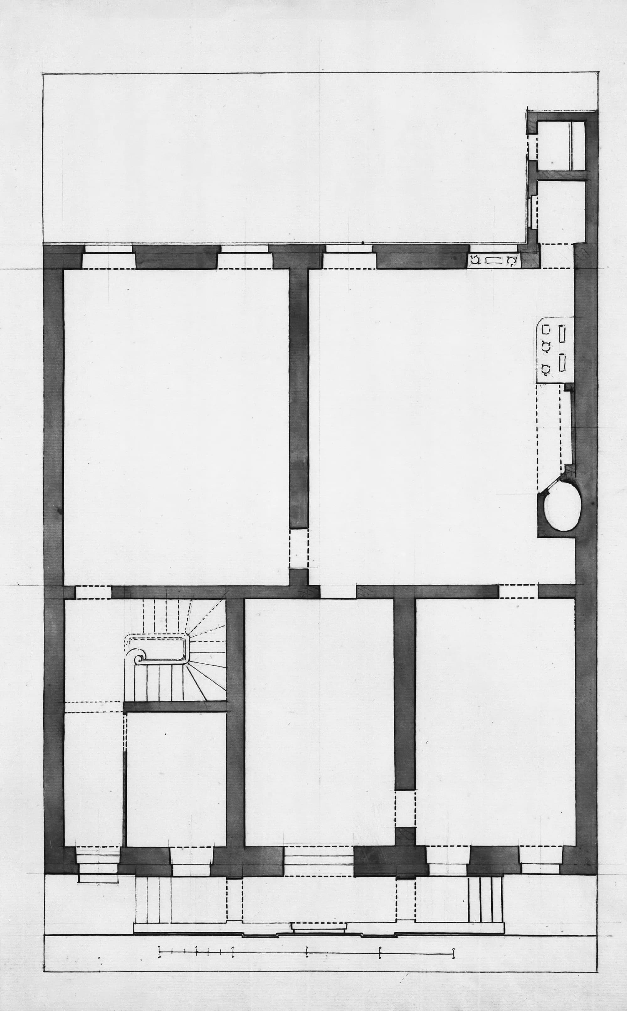An architectural floor plan showing rooms of different sizes